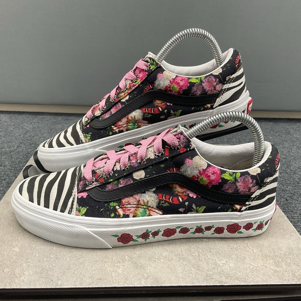 Vans Custom Old Skool Floral Sneakers Rose Print Sole Zebra Pattern Toe M6 W7.5
